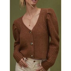 Anthropologie Current Air Women's Ribbed Chunky Cardigan Brown Sz XS Long Sleeve
